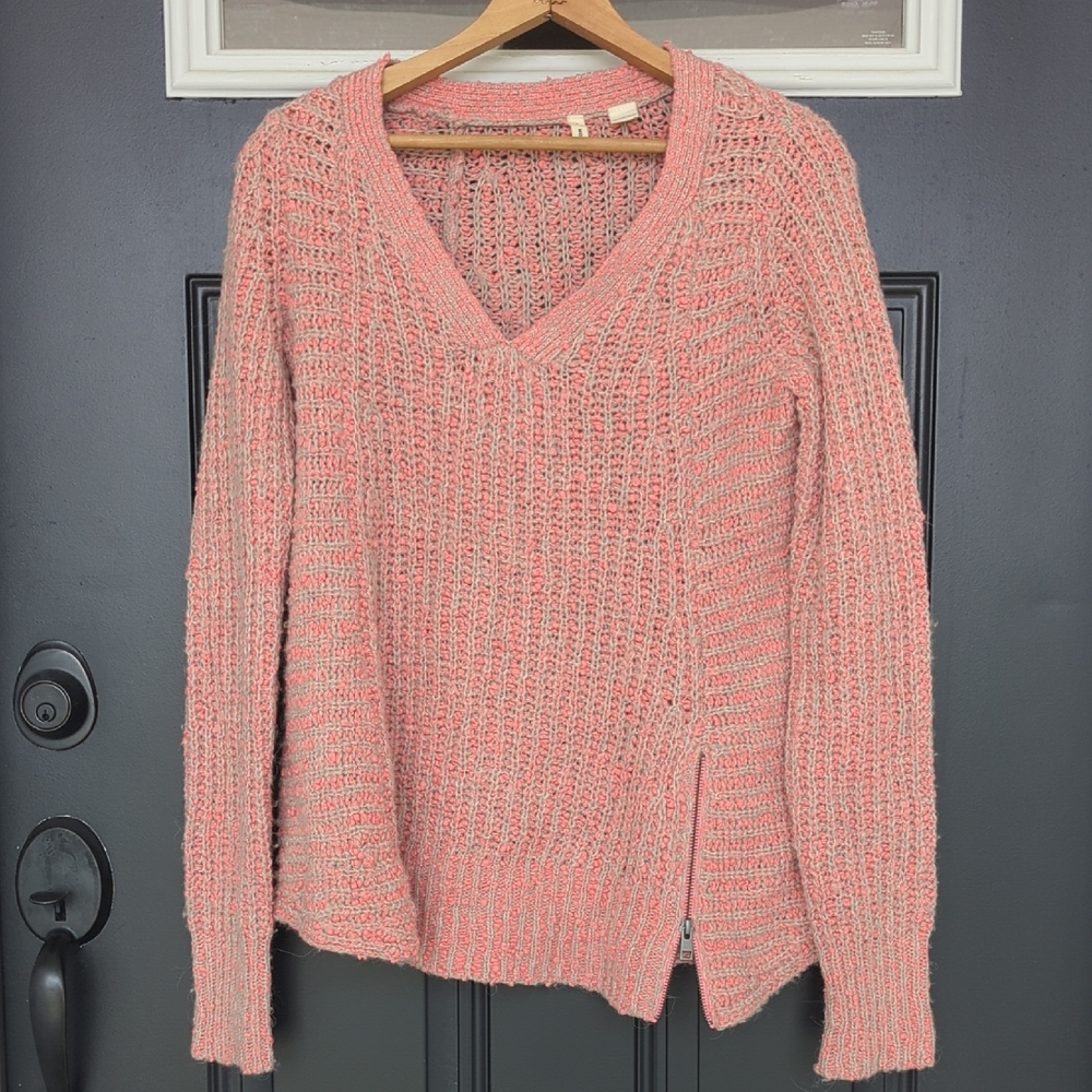 Anthropologie Moth Chunky rib Knit Oversized V-Neck Sweater Size Small